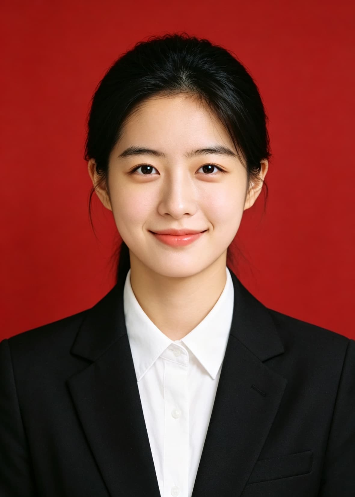 女生 · 红底黑西装示例
